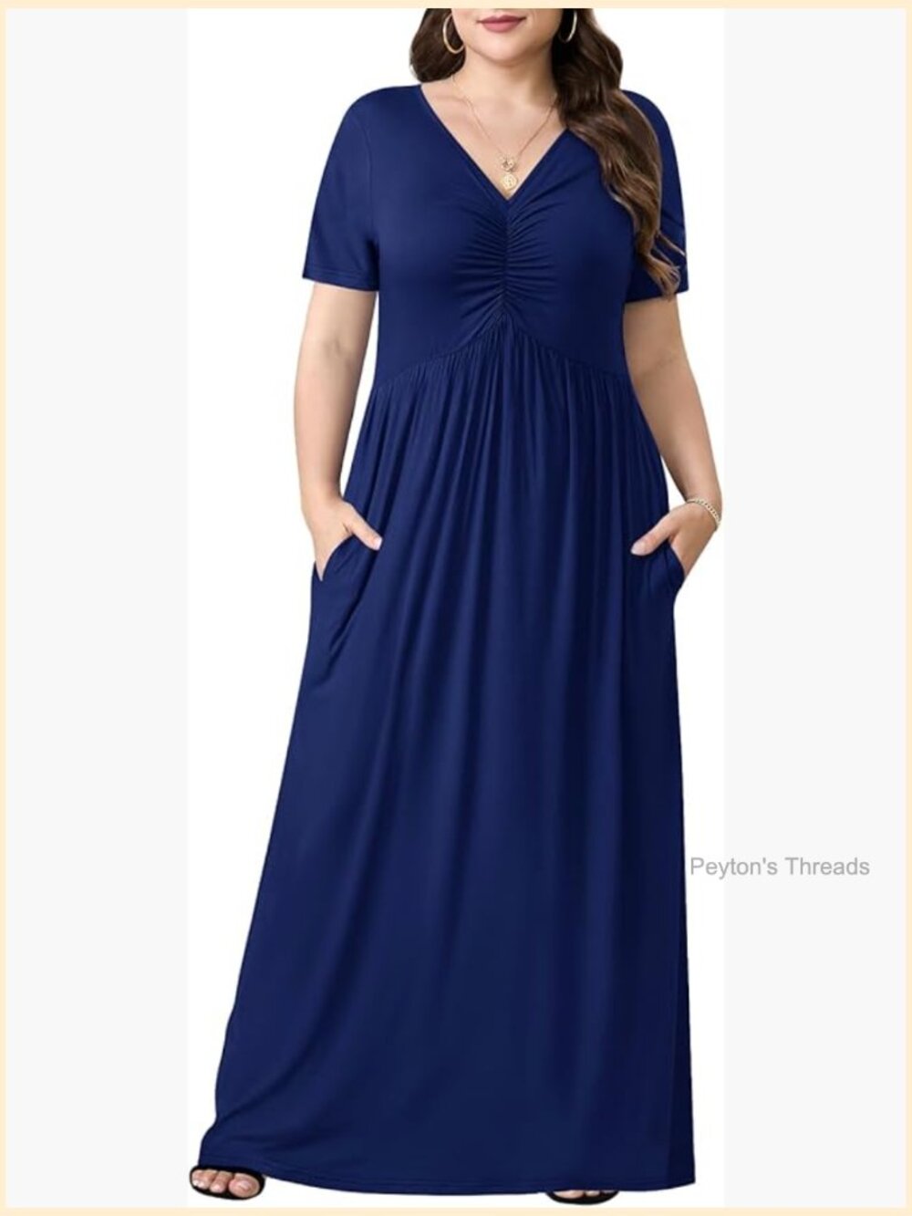 Plus Size Maxi Dress Short Sleeve V-Neck with Pockets 1X-5X